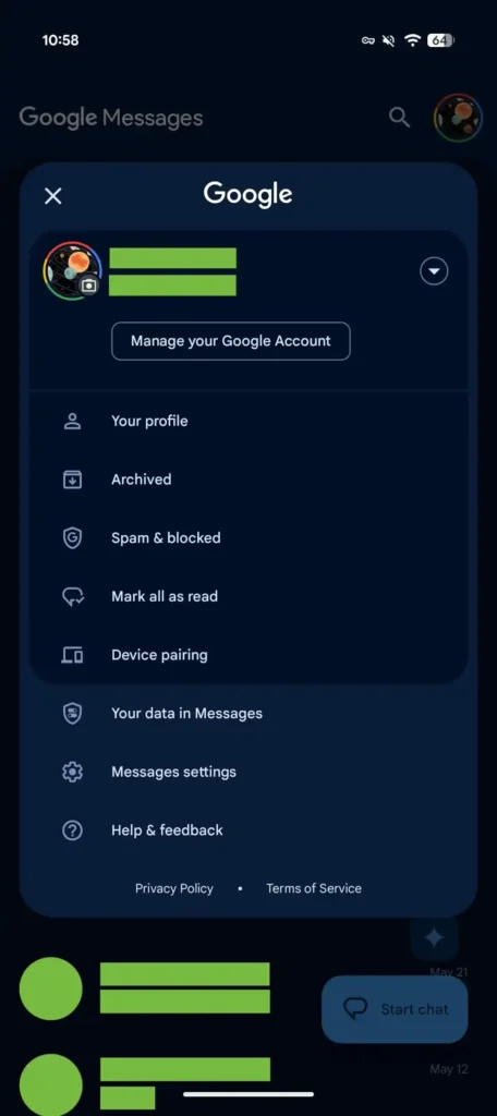 Google Messages Menu Akaun Lama