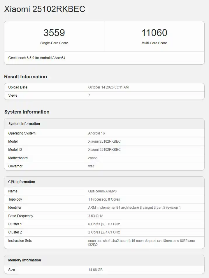 Redmi K90 Pro Muncul di Geekbench